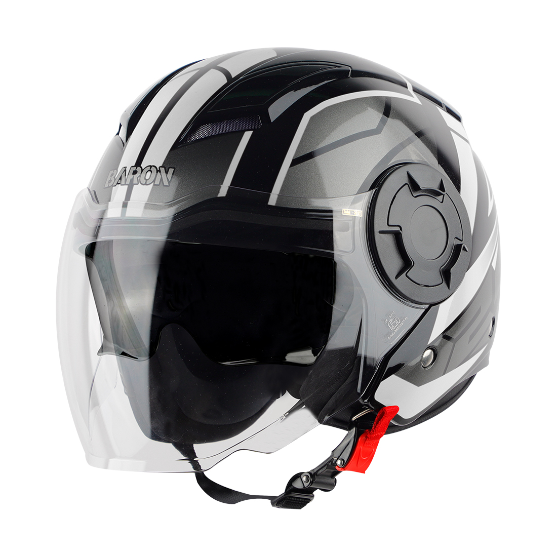 Steelbird SBH-31 Baron 24 ISI Certified Open Face Helmet For Men And Women With Inner Sun Shield(Dual Visor Mechanism) (Glossy Black Grey)